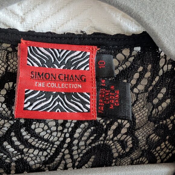 Simon Chang Lace Crochet Duster Faux Suede Fringe Black Size 10, M, Whimsigoth - Picture 2 of 13